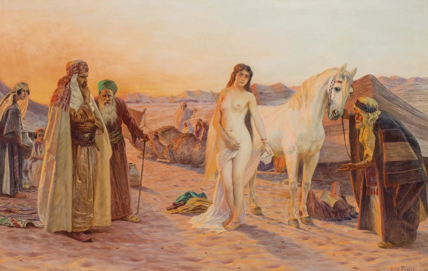 Ragazza schiava venduta nel deserto con il cavallo